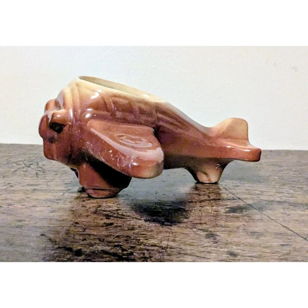 Vintage FAPCO Ceramic Fighter Plane Planter 1940s WWII Military Star Pottery